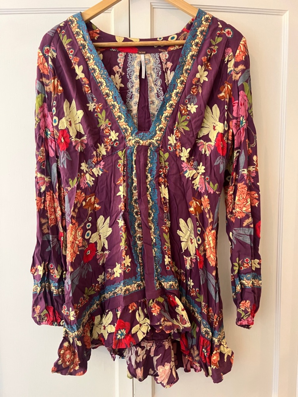 Free People Boho Floral V-Neck Tunic in Rich Plum